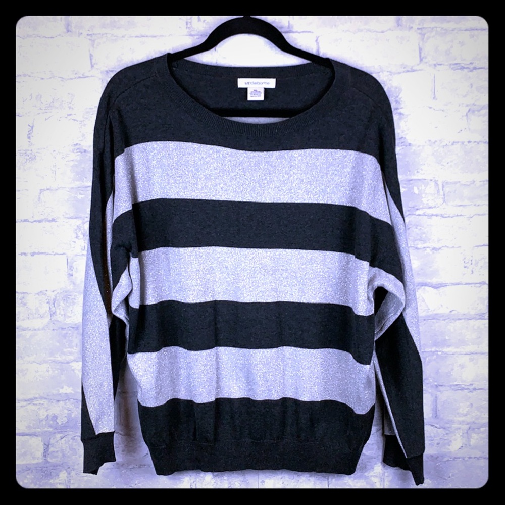 Gray/Silver Metallic Striped Sweater XL